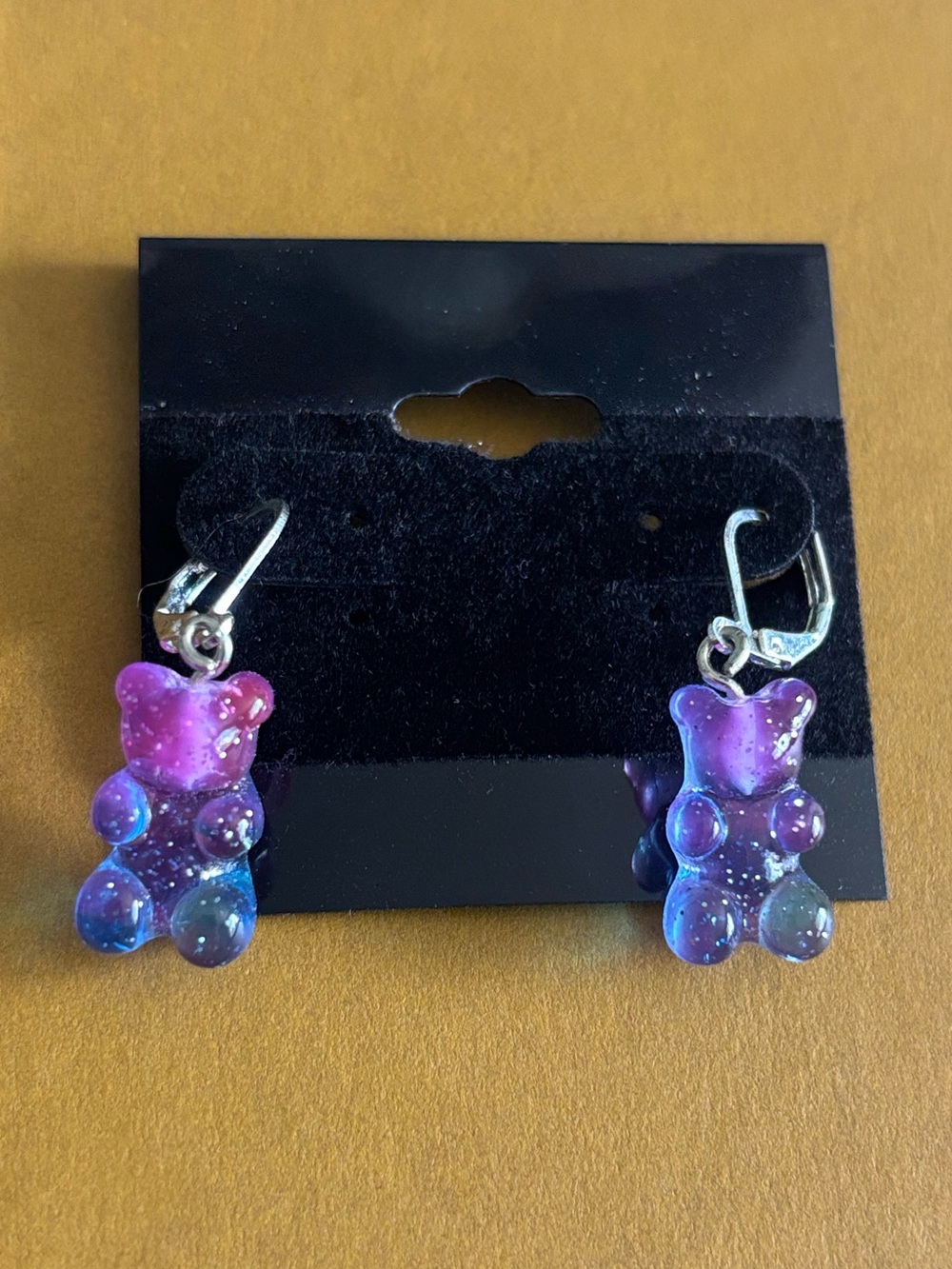 HANDCRAFTED Galaxy Glitter Gummy Bear Earrings, Hypoallergenic posts